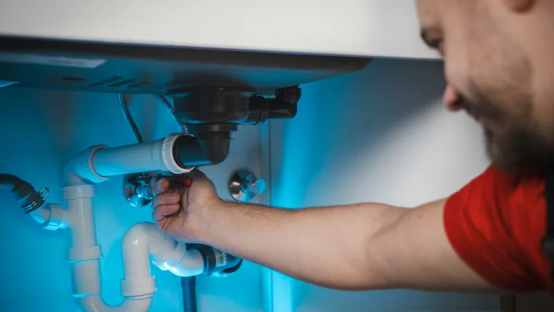 Plombier intervenant sur une installation sanitaire